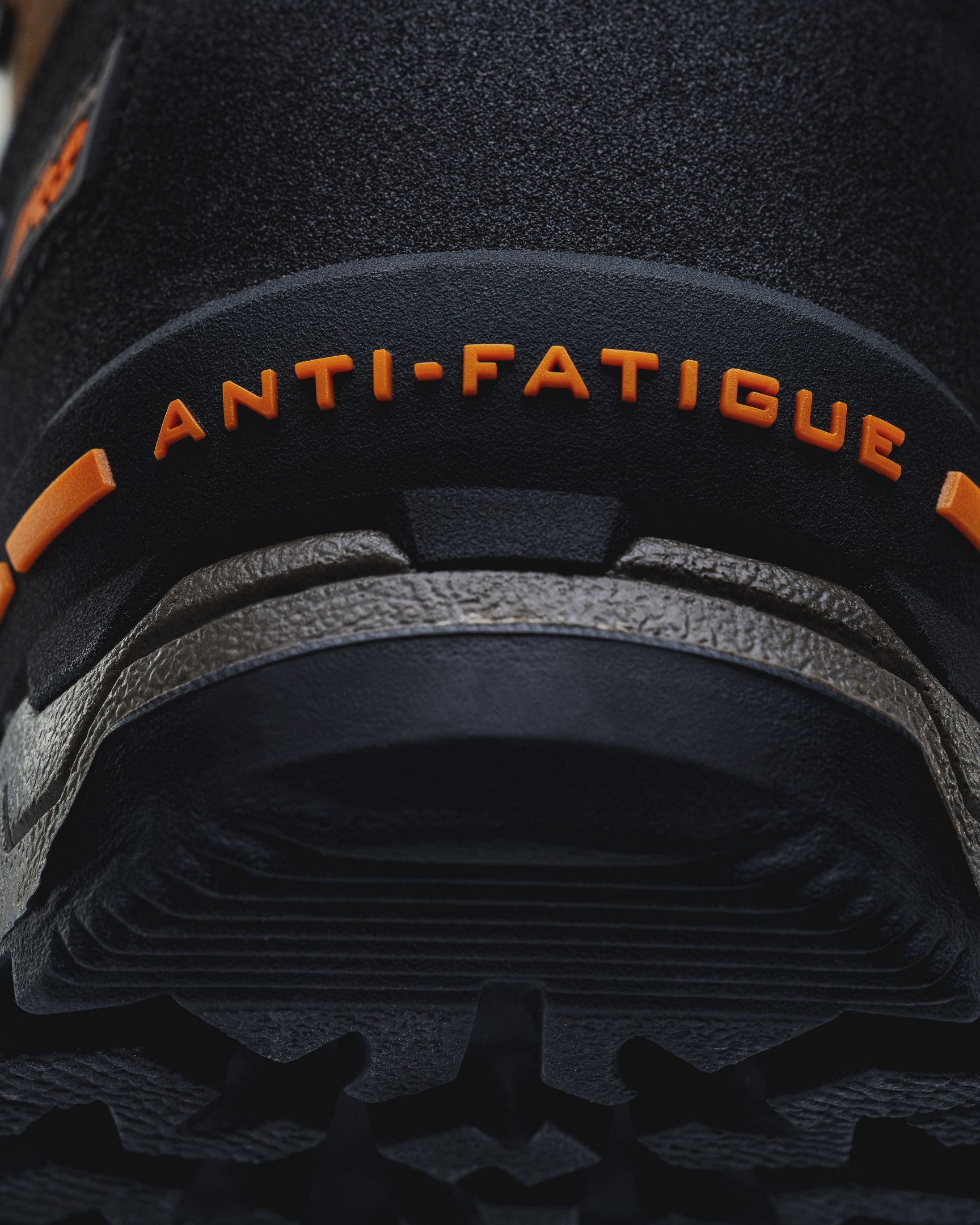 close up of heel of Boondock boot. words Anti-Fatigue are printed on boot
