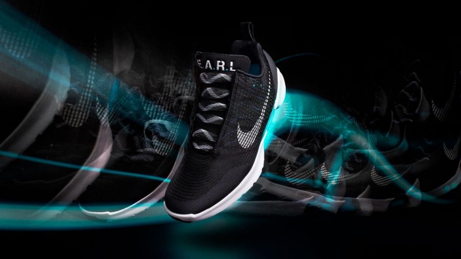 Render of Nike Hyper Adapt in motion showing view from top laces