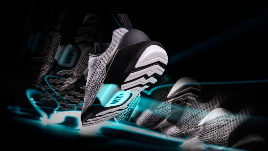 Nike Hyper Adapt in motion showing bottom of shoe lighting up