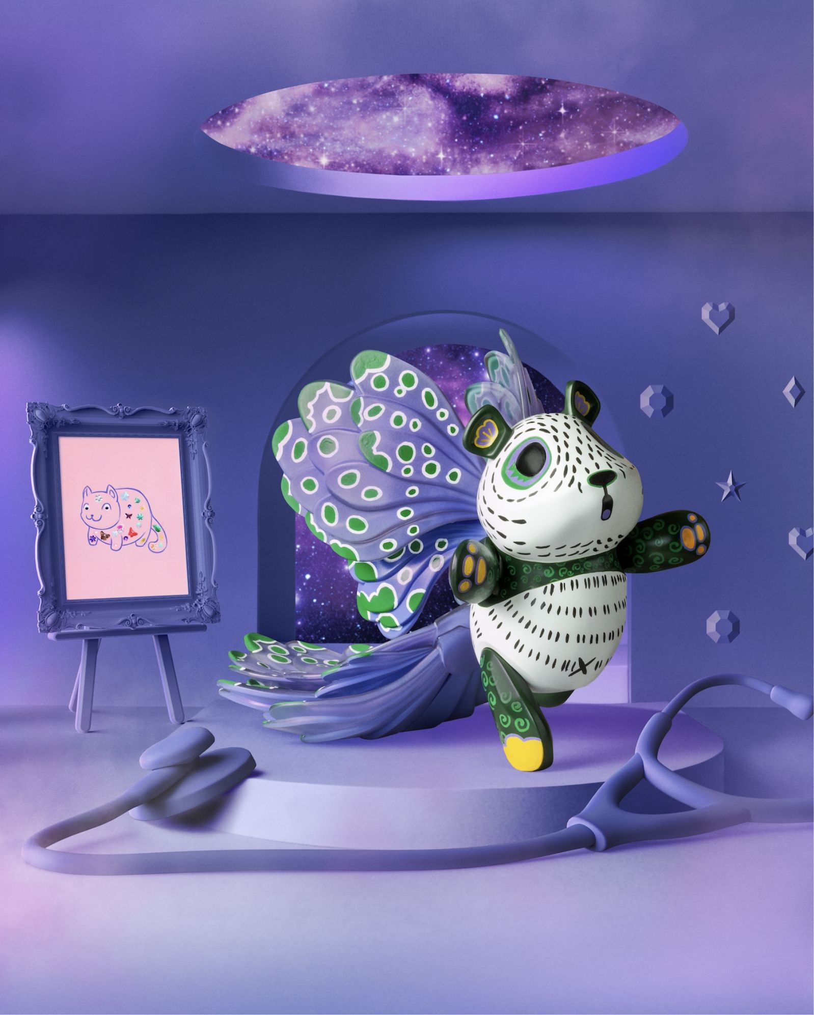 3d rendering of panda animo with butterfly wings