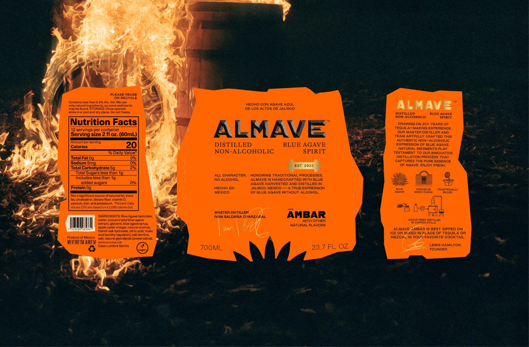 Almave labels in front of flames