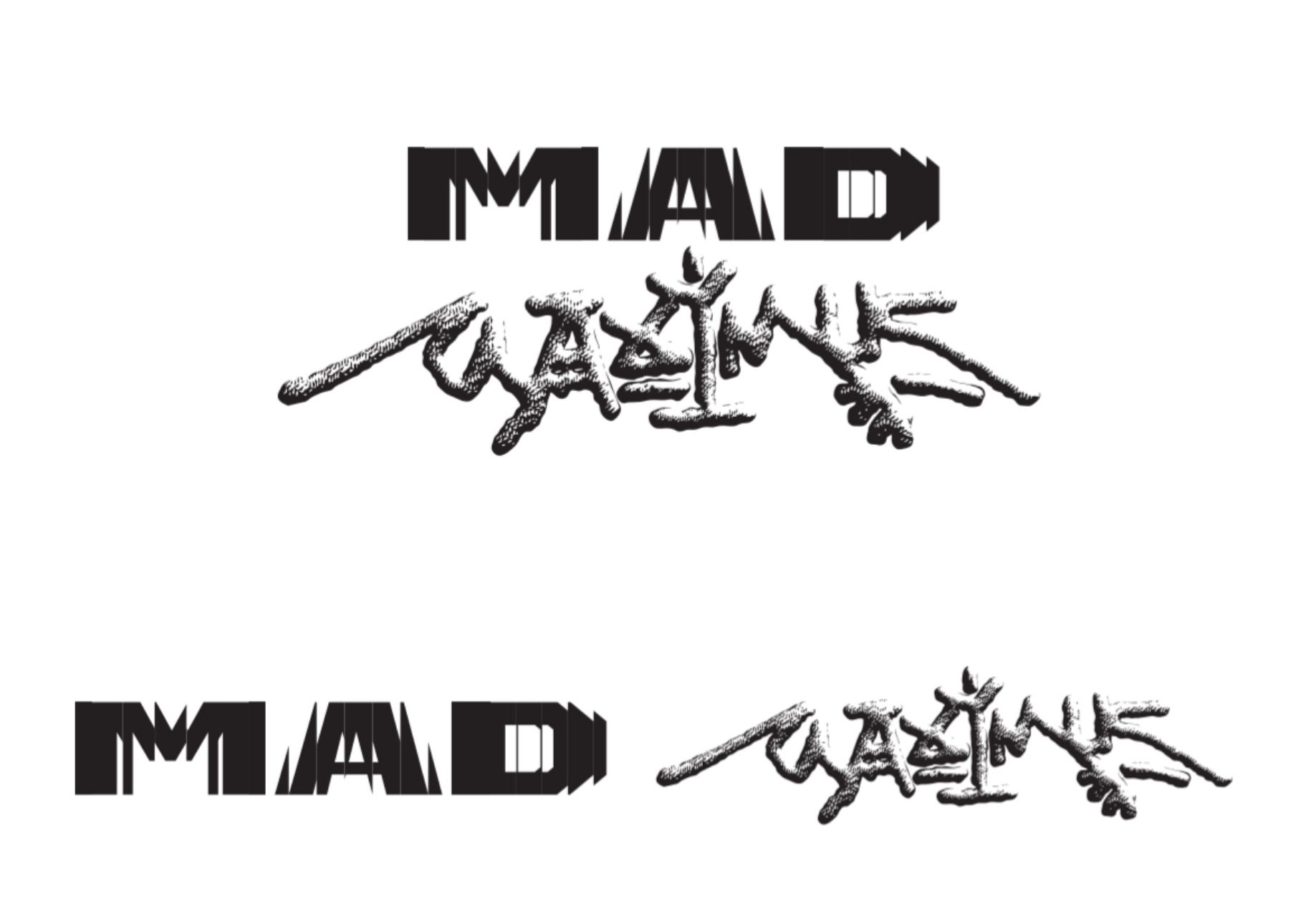 The image shows the word "MAD" in bold, blocky text next to or above the word "CAZINE" in a rough, textured graffiti style on a white background.