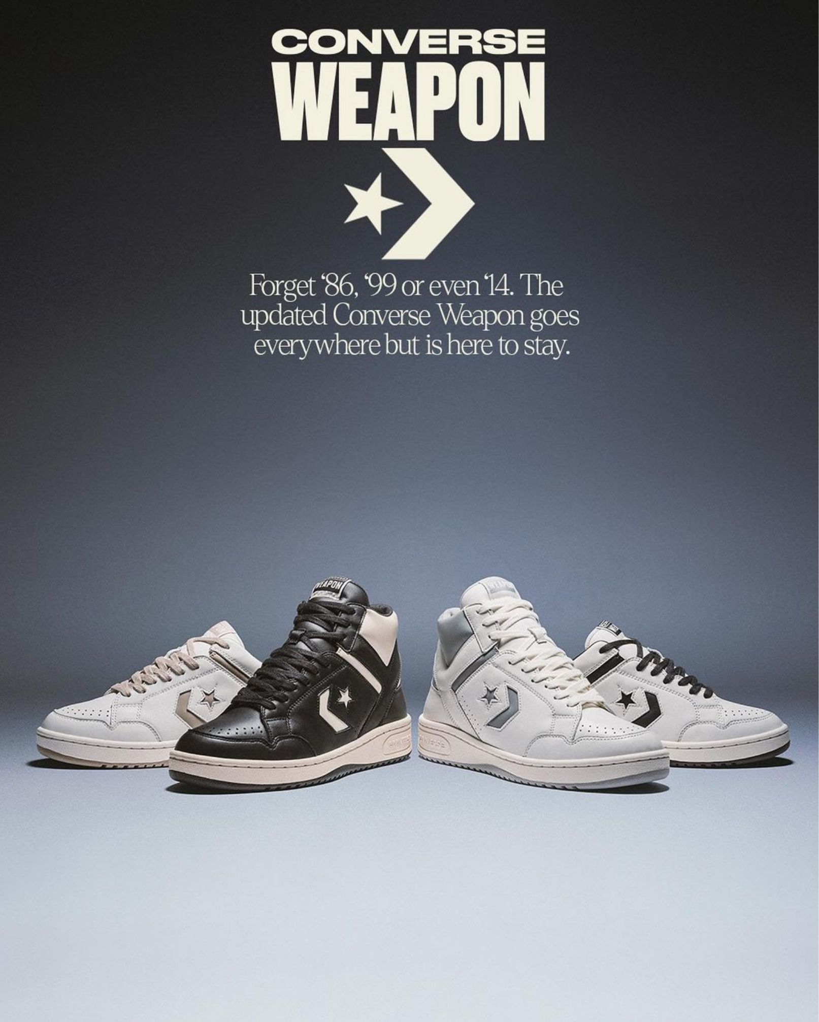 Converse Weapon Forget '86, 99 or even 14. The updated Converse Weapon goes everywhere but is here to stay.